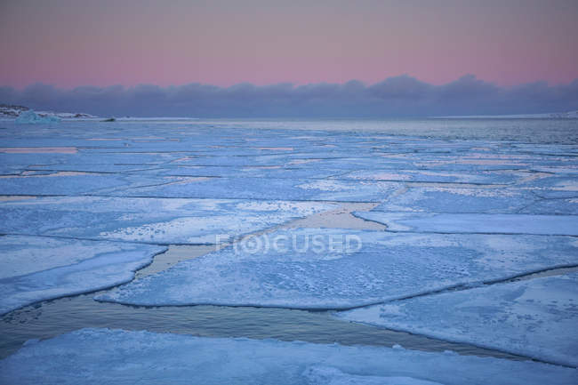 Gros blocs de glace flottant à la surface de l'eau le soir du printemps, Svalbard, Norvège — Photo de stock