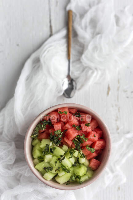 Mix Creative layout made of fresh water melon and melon. Flat lay. — Stock Photo