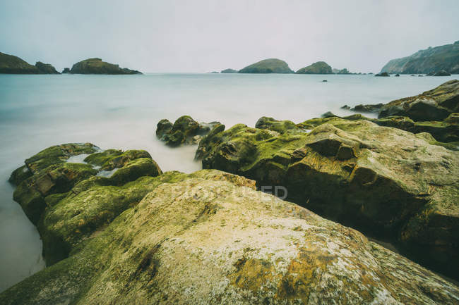 Cantabrian rocky sea coastline in overcast, Spain — Stock Photo