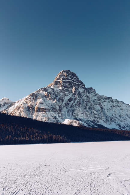 Winterwald auf schneebedeckten Hügeln im Hintergrund mit bewölktem Himmel und Sonnenschein? mit malerischen Bergen mit Hochlandflüssen — Stockfoto
