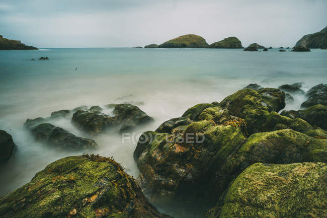 Cantabrian rocky sea coastline in overcast, Spain — Stock Photo