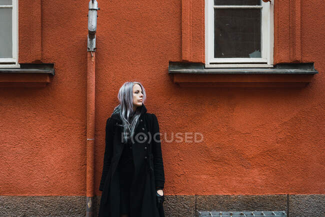 Femme élégante sur la rue froide — Photo de stock