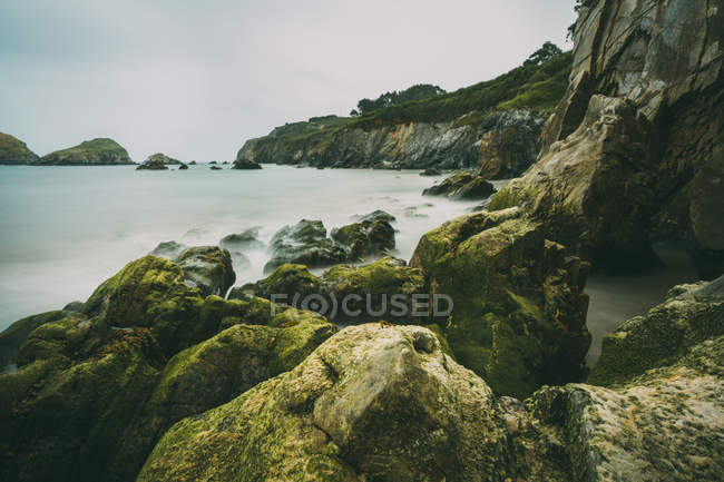 Cantabrian rocky sea coastline in overcast, Spain — Stock Photo