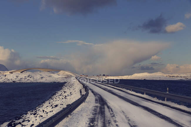Icy road, lofoten-norway — Stock Photo