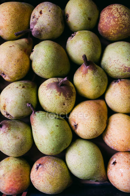 Fresh organic ripe pears in layer — Stock Photo