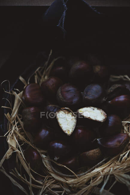 Chestnuts in a basket — Stock Photo