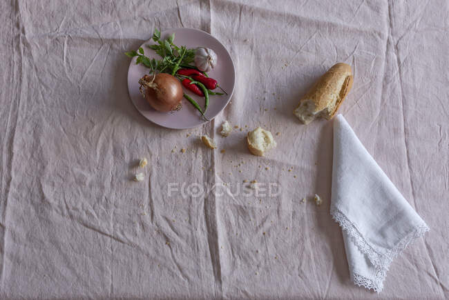Assortment of fresh and golden breads.Flat lay.From above. on pink background — Stock Photo