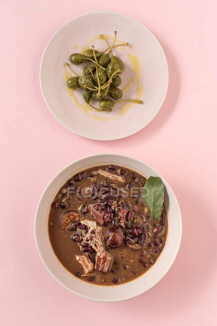 Red bean stew with Pork Meat. Homemade. Flat lay. Top view — Stock Photo