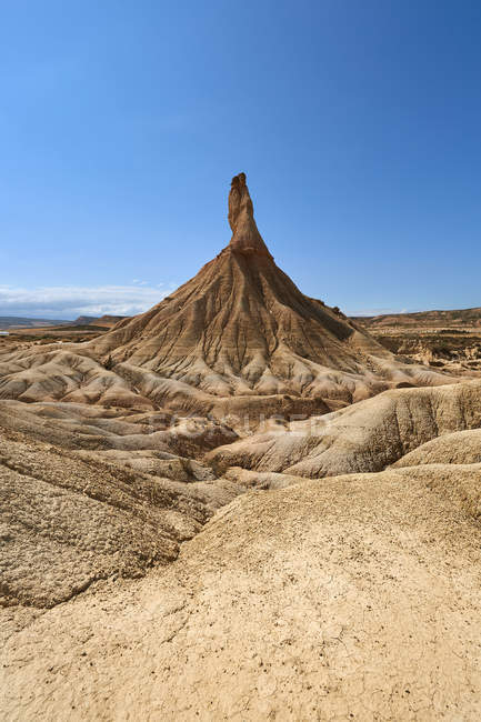 Picturesque view of rough stony hills in badlands of Bardenas Reales in Navarre, Spain — Stock Photo