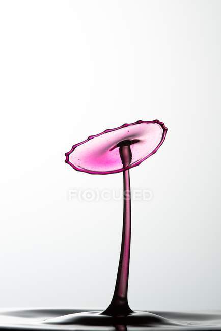 Closeup tiro de respingo de líquido transparente rosa no fundo branco — Fotografia de Stock