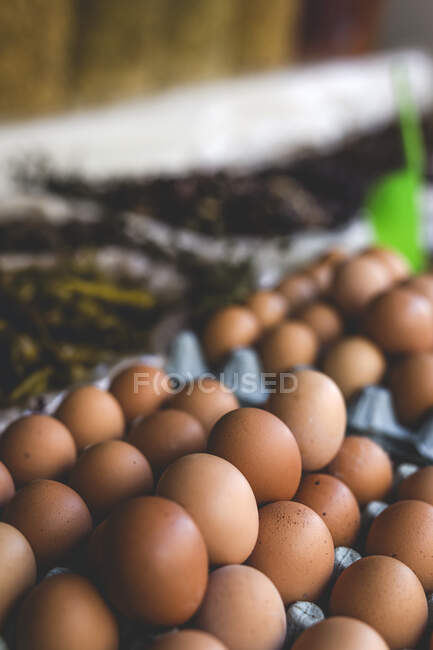 Barracas de comida na rua. ovos — Fotografia de Stock