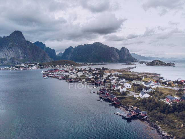 Aerial view of coastal town — Stock Photo