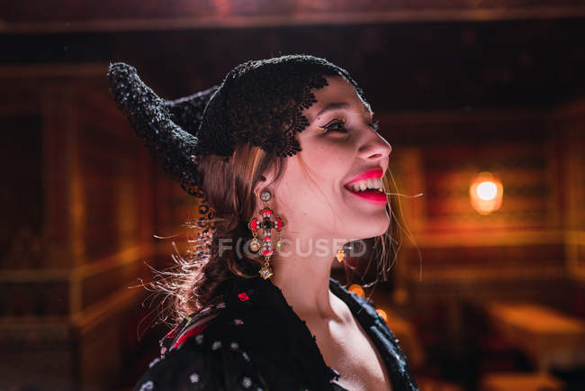 Side view of passionate young woman in dress — Stock Photo