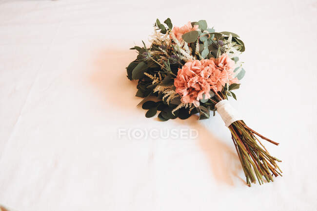 From above bunch of beautiful aromatic fresh blooms on white background — Stock Photo