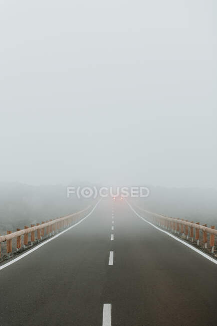 Route asphaltée dans la forêt brumeuse — Photo de stock