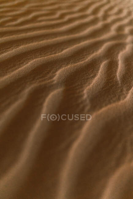 Feche pequenas dunas na superfície da areia seca no deserto árido em Dubai — Fotografia de Stock