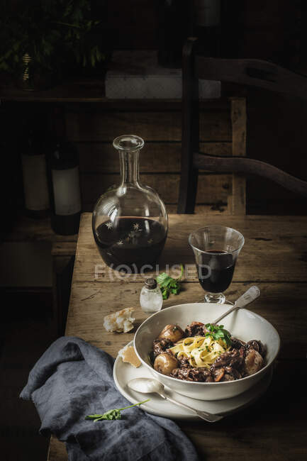 Boeuf Bourgingnon served in plates — Stock Photo