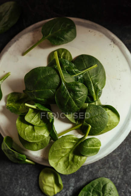 Свежие листья шпината на белой поверхности — стоковое фото