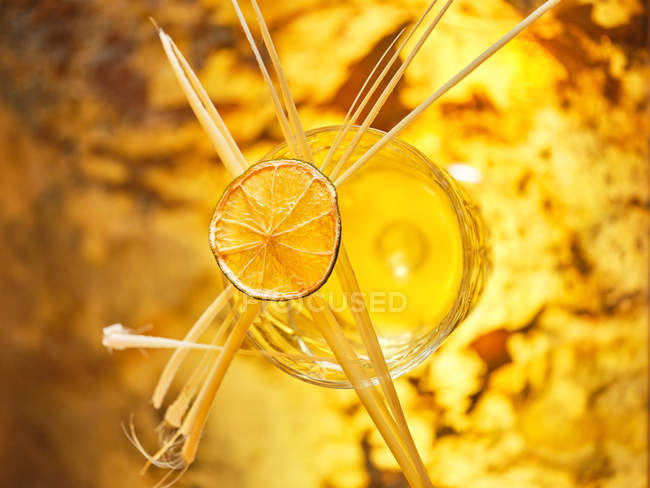 Agrumes et épices sur verre de cocktail — Photo de stock