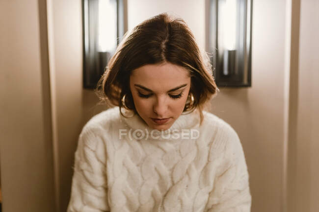 Sensual female at cafe table — Stock Photo