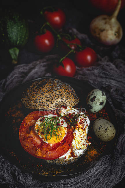 Healthy homemade vegetable sandwich food on dark background — Stock Photo