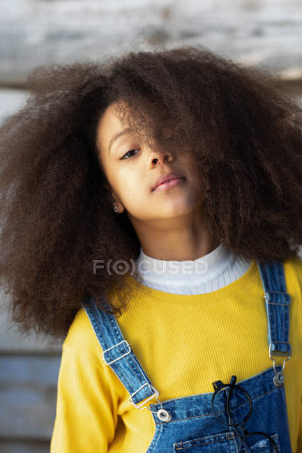 Portrait Of Cute African American Girl With Curly Hair Looking