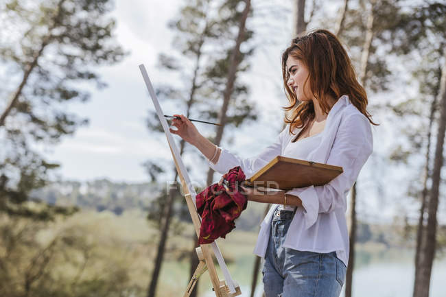 Giovane donna pittura in campagna — Foto stock