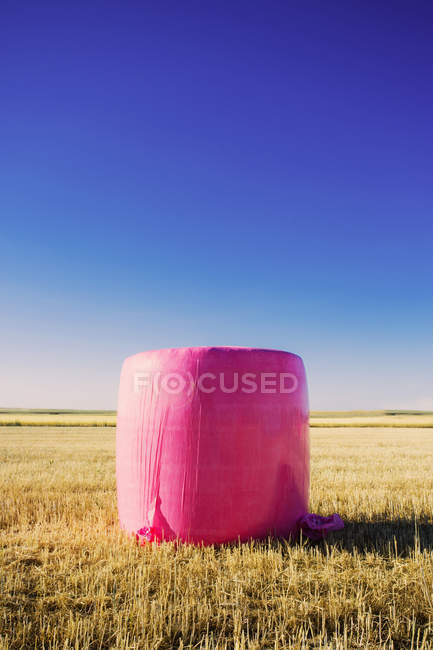 Balle de céréales enveloppée de plastique rose, campagne contre le cancer du sein — Photo de stock