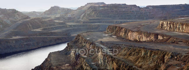 Rocky landscape and river in morning in Mines of Riotinto, Huelva — Stock Photo