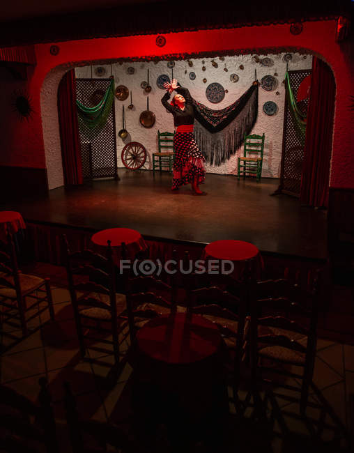 Танцовщица в костюме фламенко, стоящая в танцевальной позе — стоковое фото