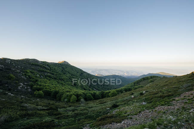 Дивовижний краєвид долини у високих горах з зеленою рослинністю — стокове фото