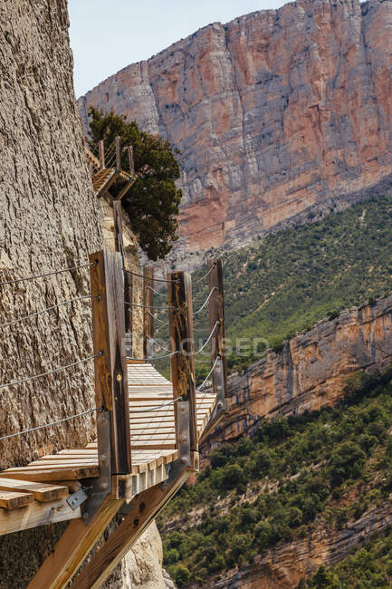 Fußweg in den Bergen mit Holz in Montfalco, Spanien — Stockfoto