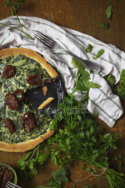Herbs and vegan dish on table — Stock Photo
