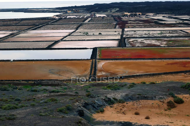 Drone view of amazing unusual bright fields in Lanzarote Canary islands Spain — Stock Photo