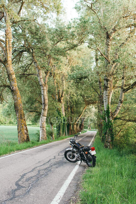 Motocicleta na estrada rural perto de grama — Fotografia de Stock