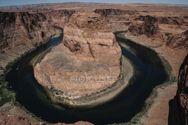 From above big stony peak in water ring in rocky valley in United States of America — Stock Photo