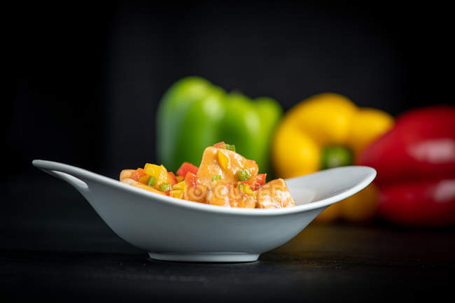Juicy Marmitako dashi with peppers on table — Stock Photo