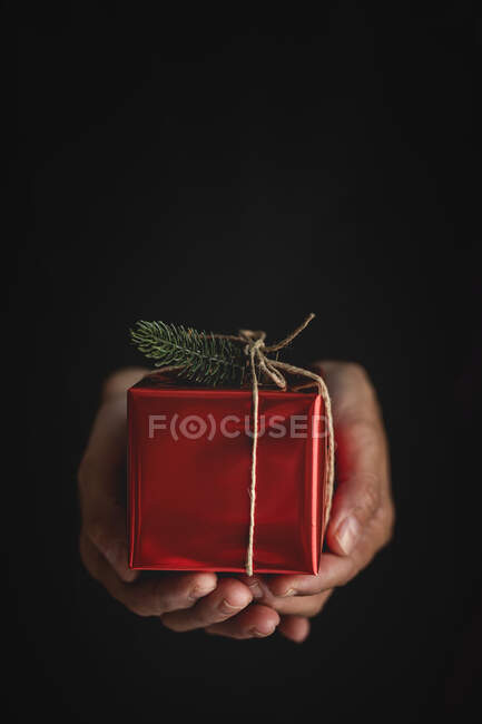Земледелец показывает подарок на Рождество — стоковое фото