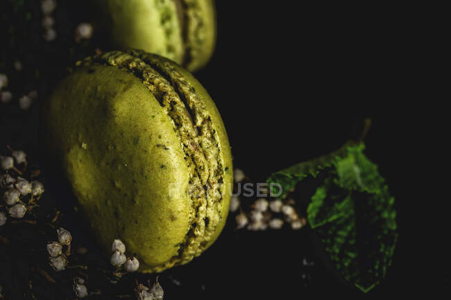 Домашні зелені макарони зелені з м'ятою на темному фоні. Темна їжа . — стокове фото