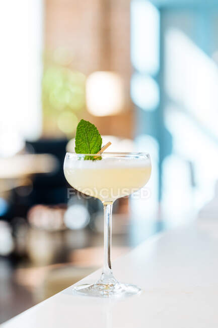 Cocktail apetitoso fresco em vidro festivamente decorado com espinha de roupa — Fotografia de Stock