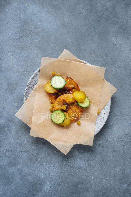 High cuisine dish with cucumbers — Stock Photo