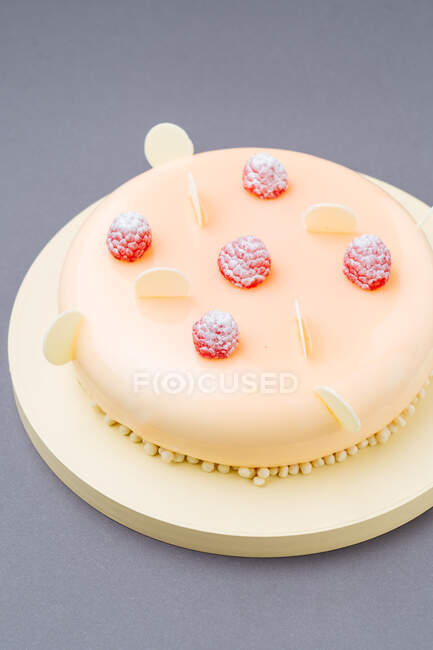 Delectable cake with raspberries and white chocolate — Stock Photo