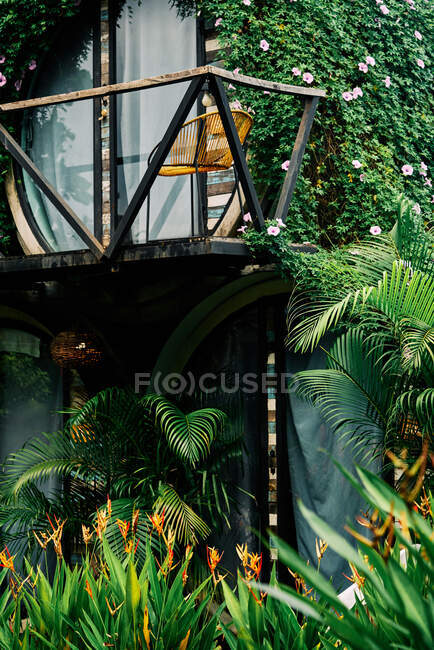 Contemporary comfortable bungalow in green garden in tropical resort in Costa Rica — Stock Photo
