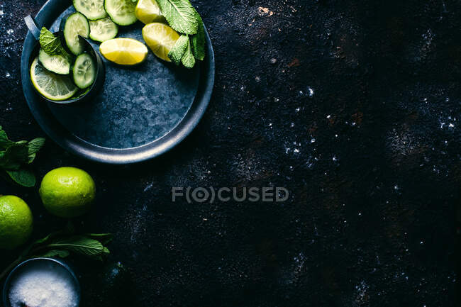 Ingredients for cucumber detox drink on table — Stock Photo