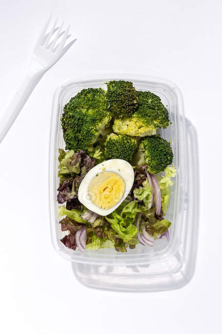 Домашня веганська їжа в обідніх коробках зі здоровим овочевим свіжим зверху. Концепція веганської їжі. Здорова їжа. Пласка лежала. Вид зверху — стокове фото