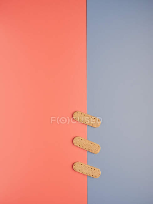 Biscotti croccanti su fogli di carta grigia e corallo — Foto stock