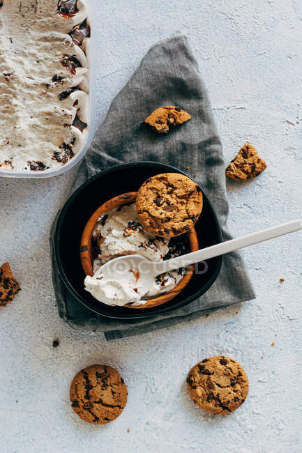 Ice cream with oatmeal cookies — Stock Photo
