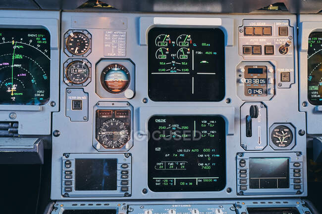 Fire buttons on control panel in cockpit — Stock Photo
