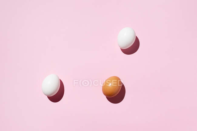 Uova marroni e bianche su sfondo rosa — Foto stock