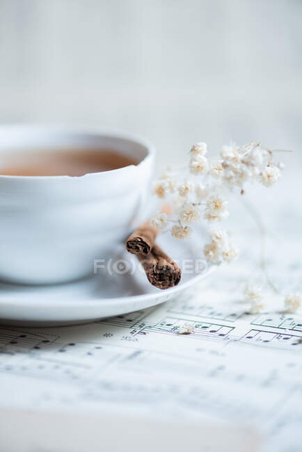 Primo piano di una tazza di tè su un tavolo — Foto stock